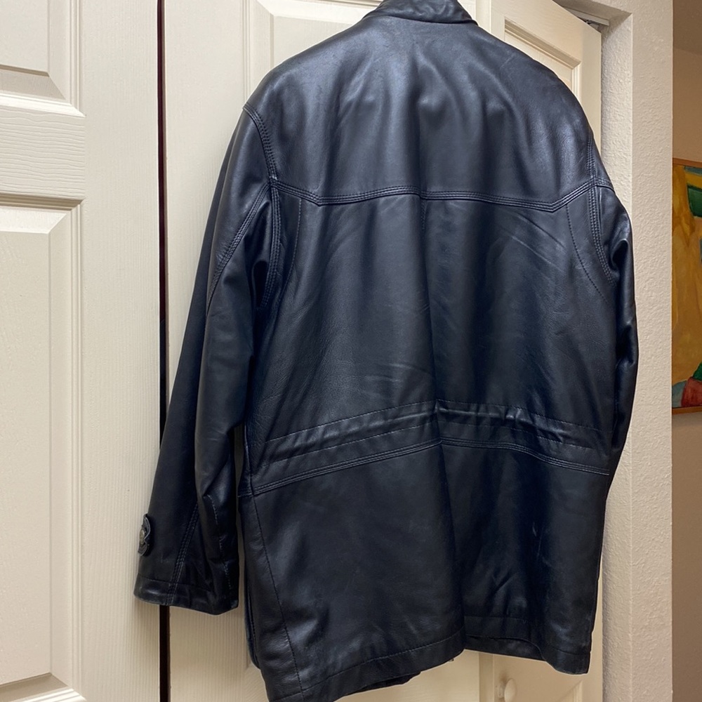 VINTAGE mens Genuine leather coat jacket L - Picture 8 of 8